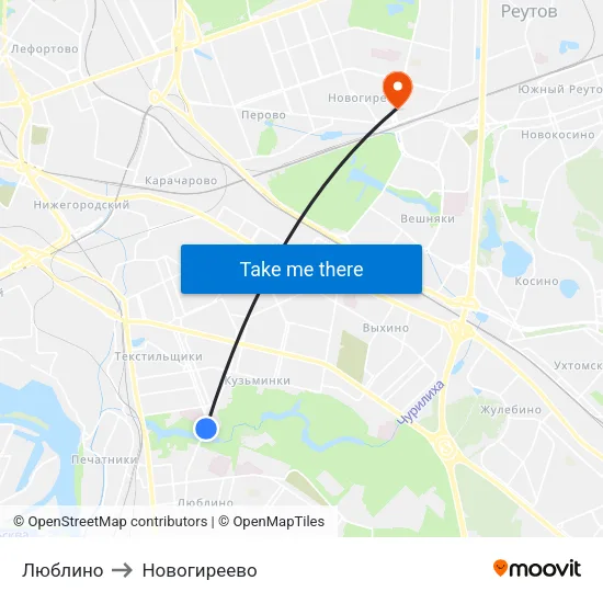 Люблино to Новогиреево map