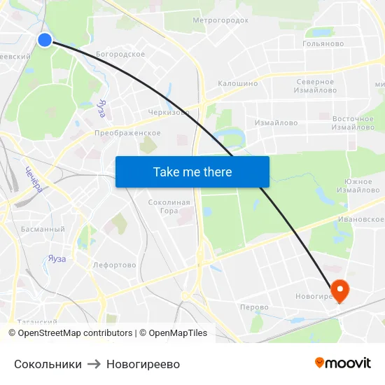 Сокольники to Новогиреево map