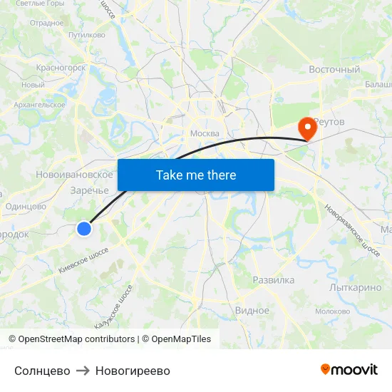 Солнцево to Новогиреево map