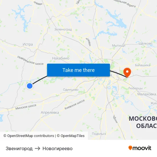 Звенигород to Новогиреево map