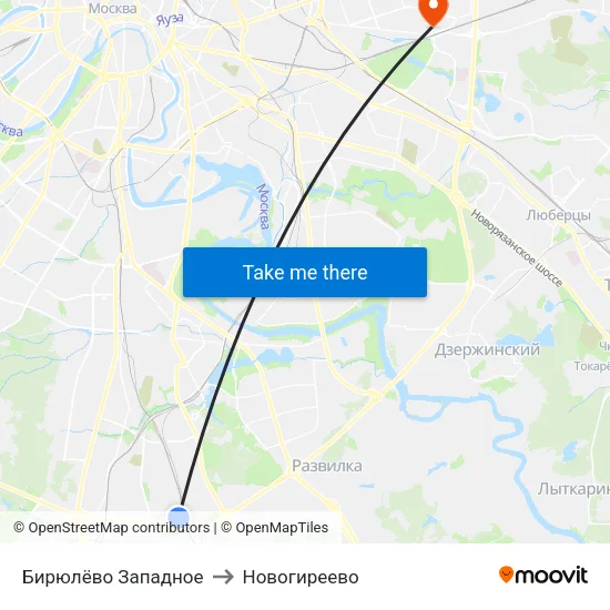 Бирюлёво Западное to Новогиреево map