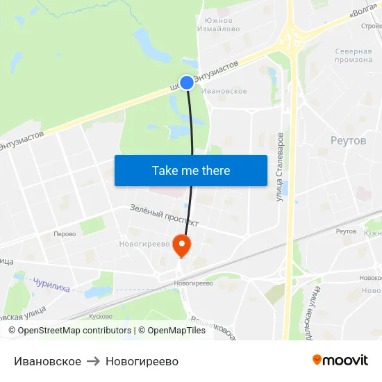 Ивановское to Новогиреево map