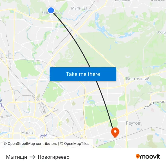 Мытищи to Новогиреево map
