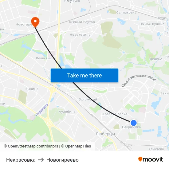 Некрасовка to Новогиреево map