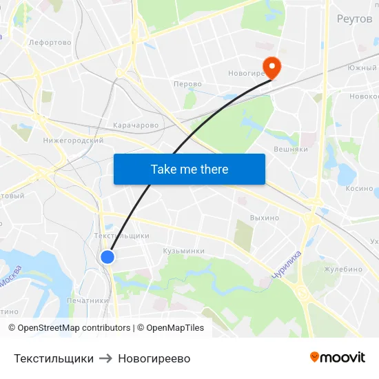 Текстильщики to Новогиреево map