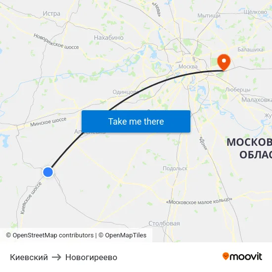 Киевский to Новогиреево map