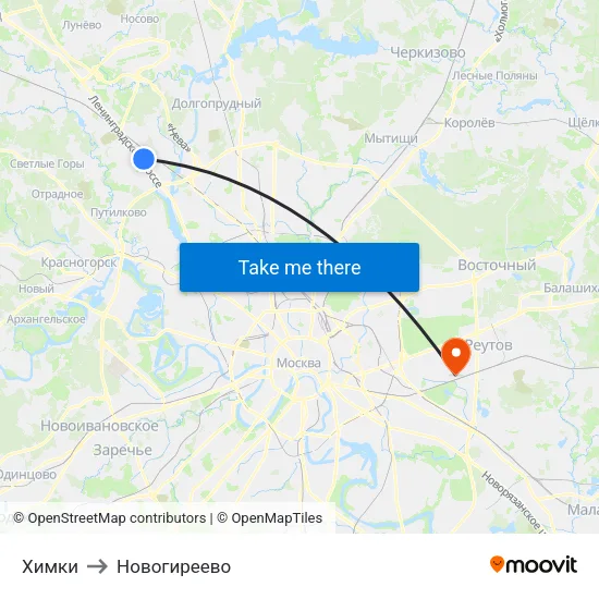 Химки to Новогиреево map