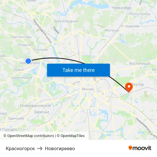 Красногорск to Новогиреево map