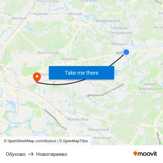 Обухово to Новогиреево map