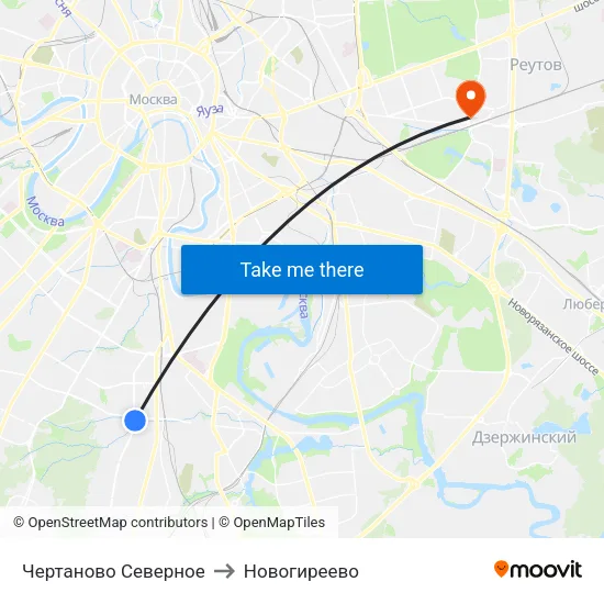 Чертаново Северное to Новогиреево map