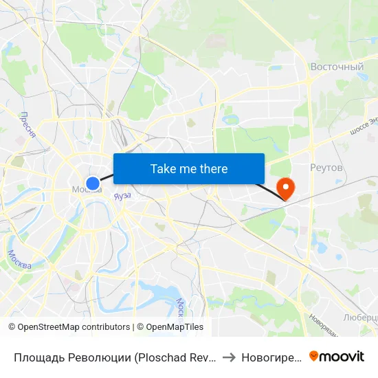 Площадь Революции (Ploschad Revolyutsii) to Новогиреево map