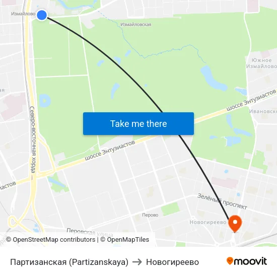 Партизанская (Partizanskaya) to Новогиреево map