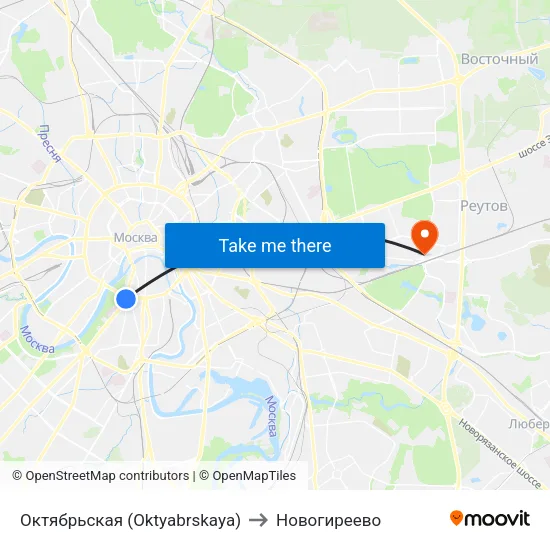 Октябрьская (Oktyabrskaya) to Новогиреево map