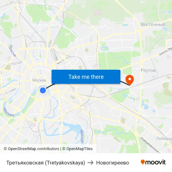 Третьяковская (Tretyakovskaya) to Новогиреево map