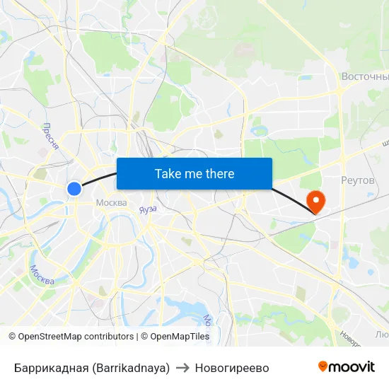 Баррикадная (Barrikadnaya) to Новогиреево map