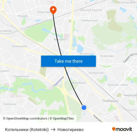 Котельники (Kotelniki) to Новогиреево map