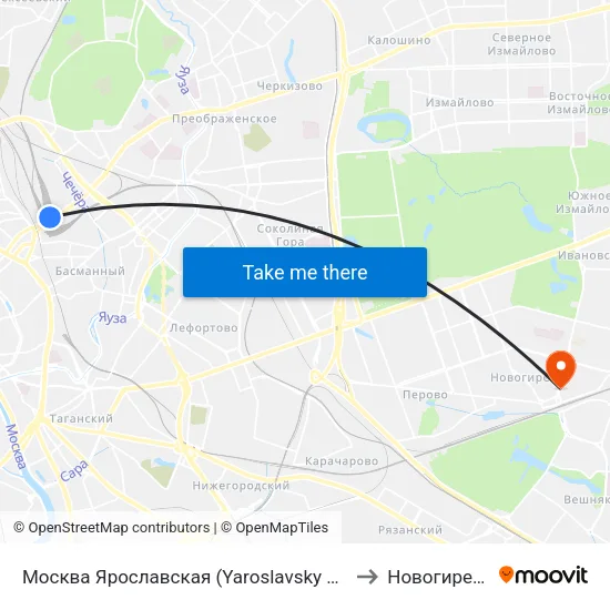 Москва Ярославская (Yaroslavsky Station) to Новогиреево map
