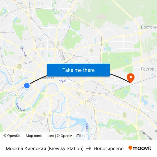 Москва Киевская (Kievsky Station) to Новогиреево map