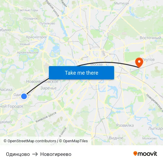 Одинцово to Новогиреево map