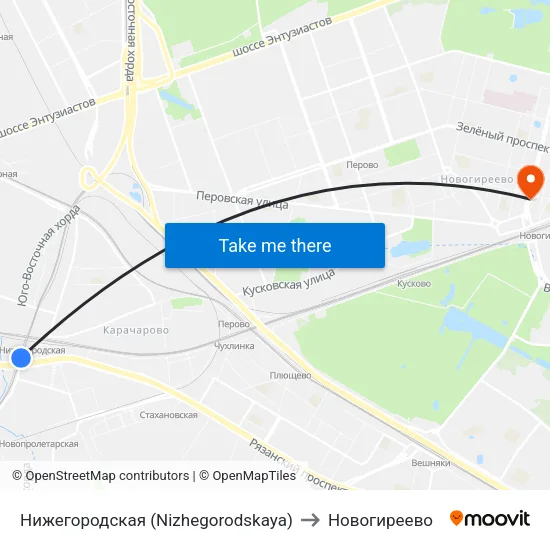 Нижегородская (Nizhegorodskaya) to Новогиреево map