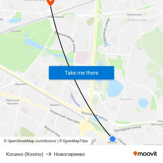 Косино (Kosino) to Новогиреево map