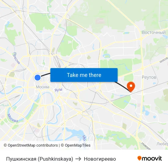 Пушкинская (Pushkinskaya) to Новогиреево map