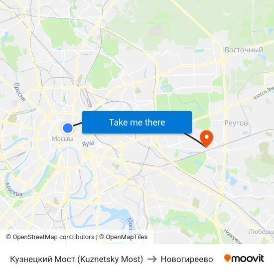 Кузнецкий Мост (Kuznetsky Most) to Новогиреево map