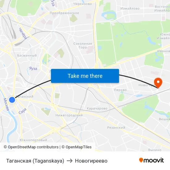 Таганская (Taganskaya) to Новогиреево map
