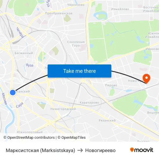 Марксистская (Marksistskaya) to Новогиреево map