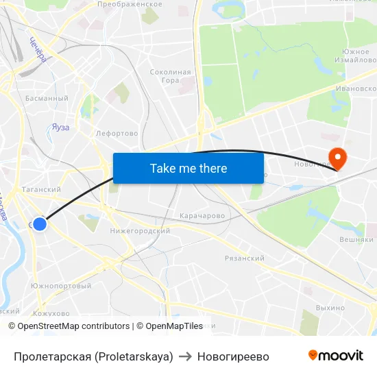 Пролетарская (Proletarskaya) to Новогиреево map