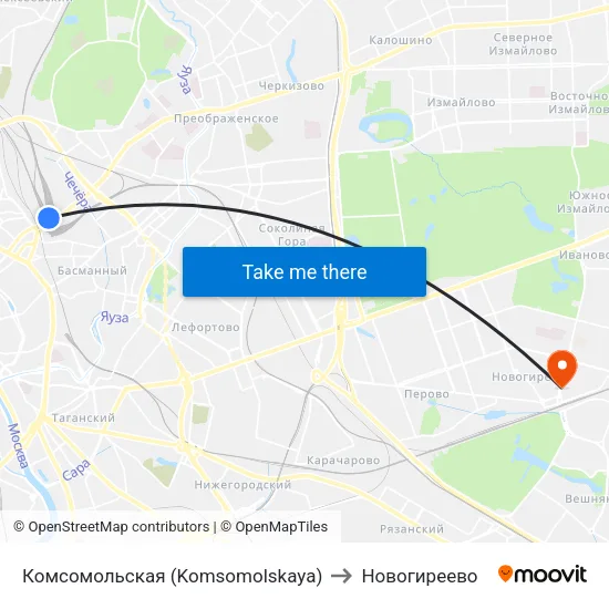Комсомольская (Komsomolskaya) to Новогиреево map