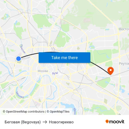 Беговая (Begovaya) to Новогиреево map