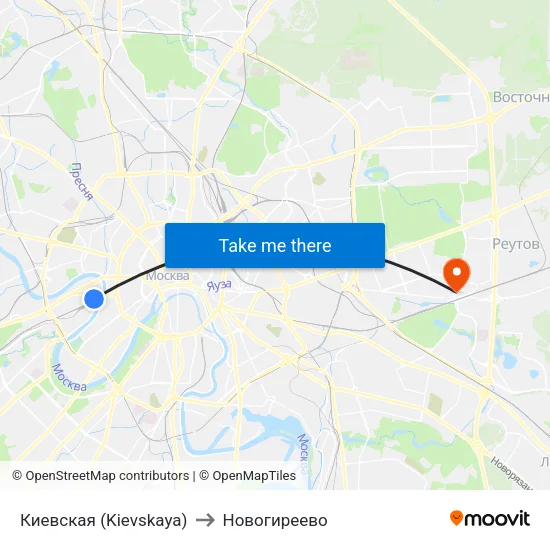 Киевская (Kievskaya) to Новогиреево map