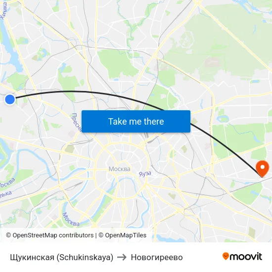 Щукинская (Schukinskaya) to Новогиреево map