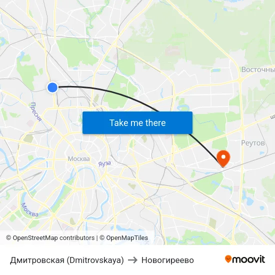Дмитровская (Dmitrovskaya) to Новогиреево map