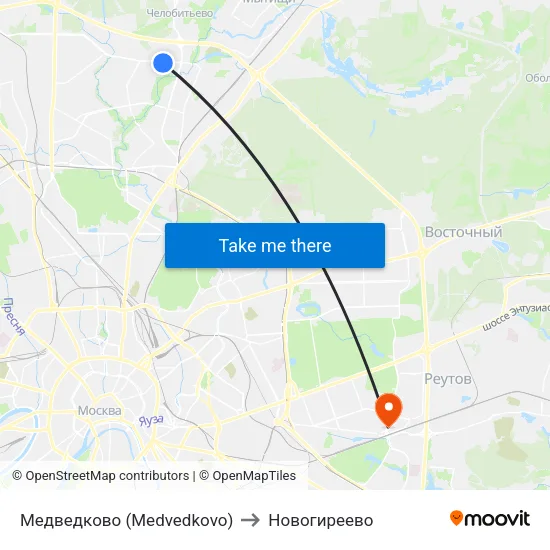 Медведково (Medvedkovo) to Новогиреево map