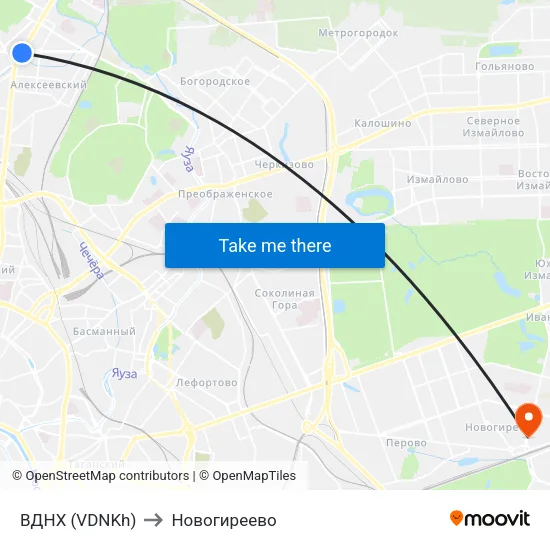 ВДНХ (VDNKh) to Новогиреево map