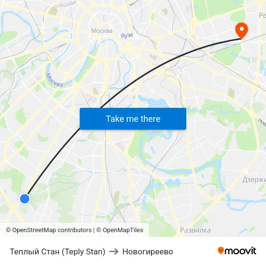 Теплый Стан (Teply Stan) to Новогиреево map