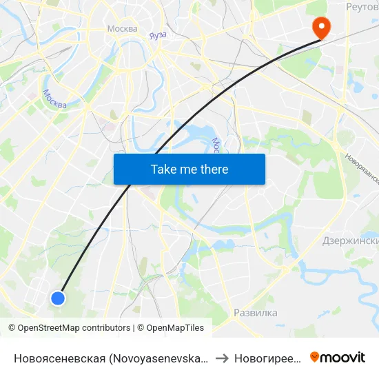 Новоясеневская (Novoyasenevskaya) to Новогиреево map