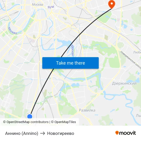 Аннино (Annino) to Новогиреево map
