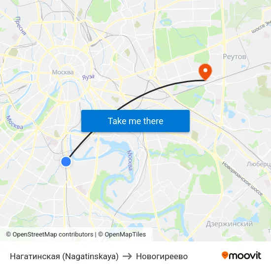 Нагатинская (Nagatinskaya) to Новогиреево map