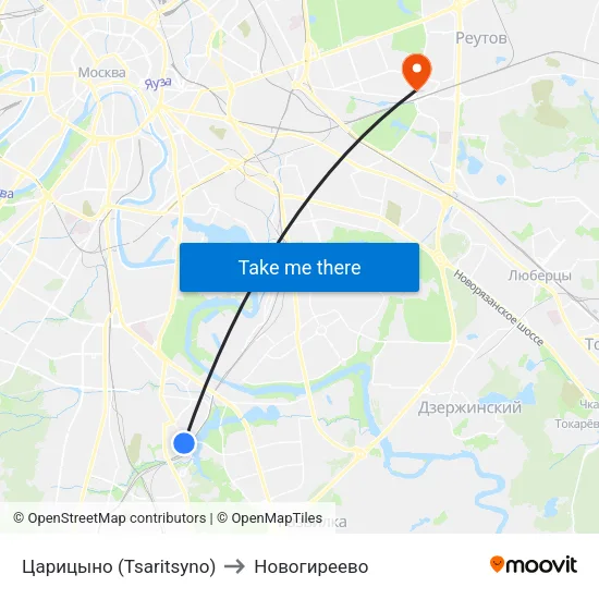 Царицыно (Tsaritsyno) to Новогиреево map