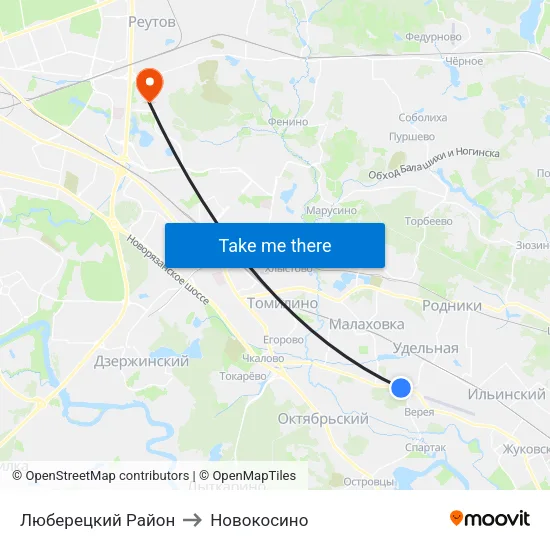 Люберецкий Район to Новокосино map