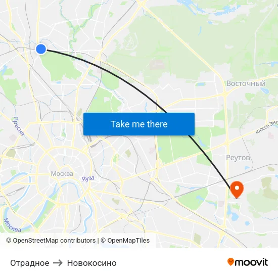 Отрадное to Новокосино map