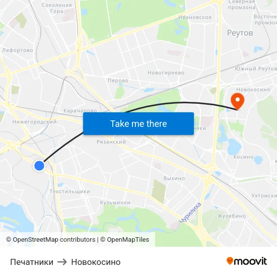 Печатники to Новокосино map