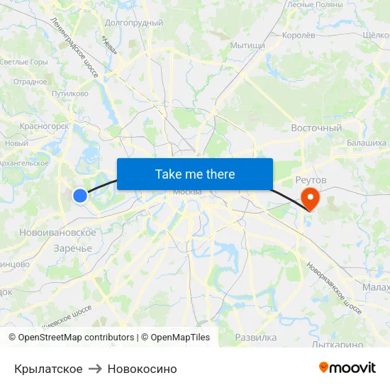 Крылатское to Новокосино map