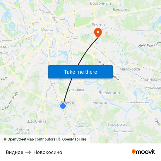 Видное to Новокосино map