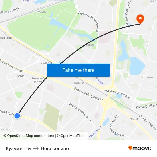 Кузьминки to Новокосино map