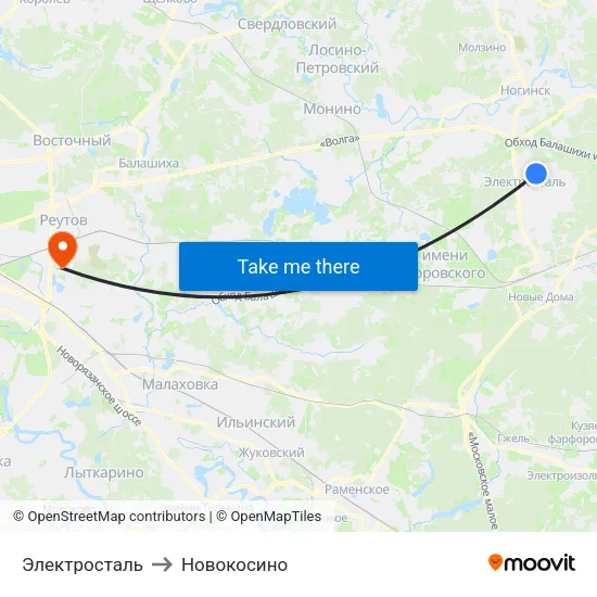 Электросталь to Новокосино map