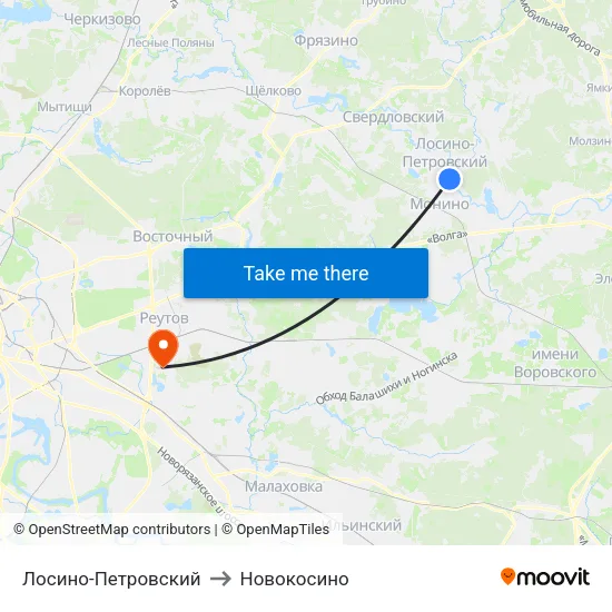 Лосино-Петровский to Новокосино map